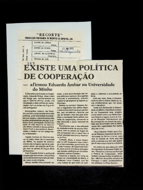  Existe uma política de cooperação - afirmou Eduardo Âmbar na Universidade do Minho 