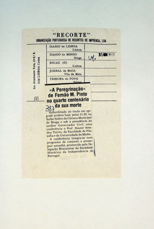  «A Peregrinação» de Fernão M. Pinto no quarto centenário da sua morte 