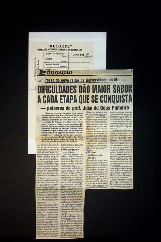  Posse do novo Reitor da Universidade do Minho: Dificuldades dão maior sabor  a cada etapa que se conquista - palavras do Prof. João de Deus Pinheiro 