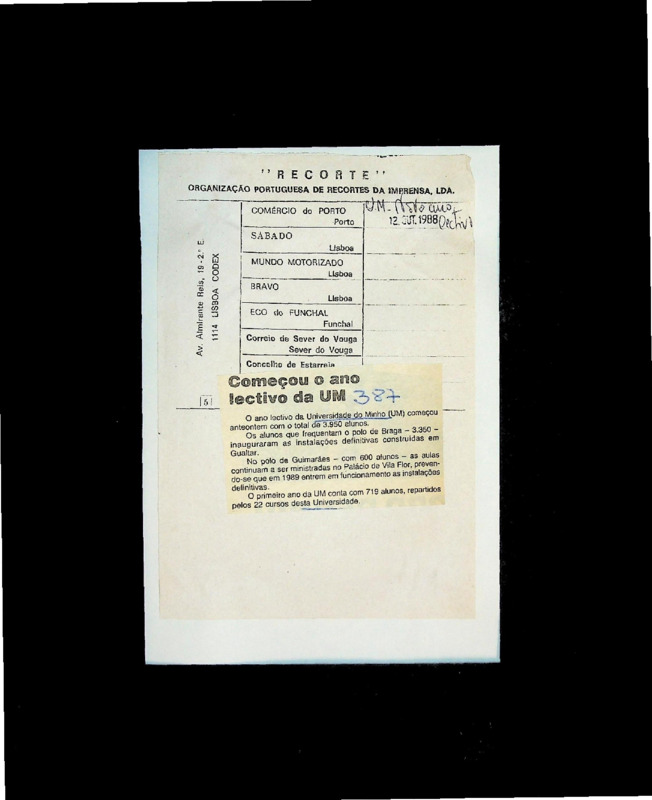  Começou o ano lectivo da UM 