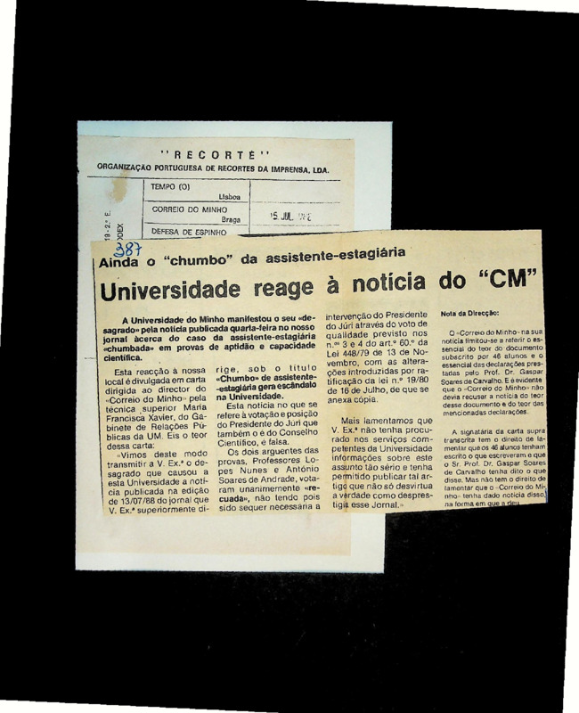  Ainda o “chumbo” da assistente‑estagiária: Universidade reage à notícia do “CM” 