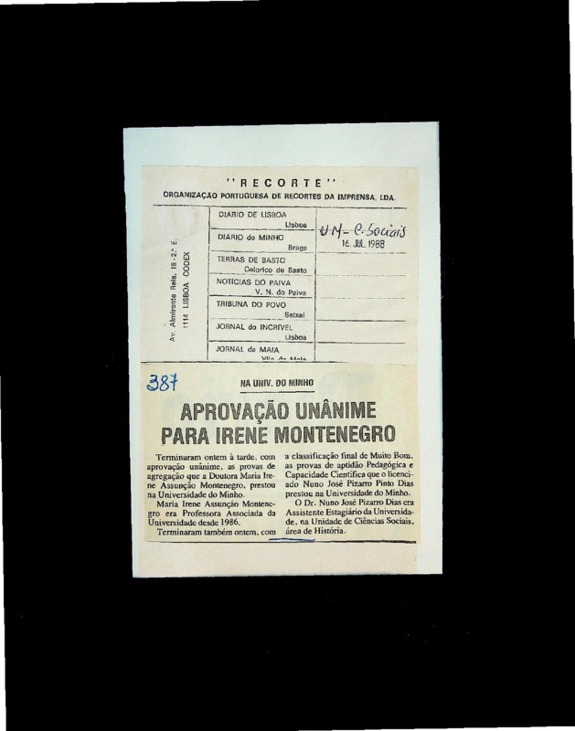  Aprovação unânime para Irene Montenegro 