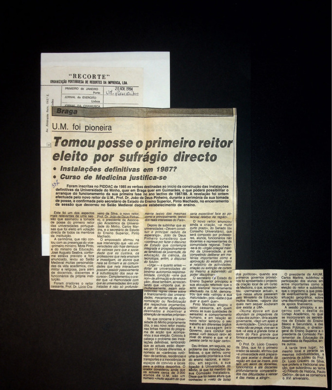  U. M. foi pioneira: tomou posse o primeiro Reitor eleito por sufrágio directo 