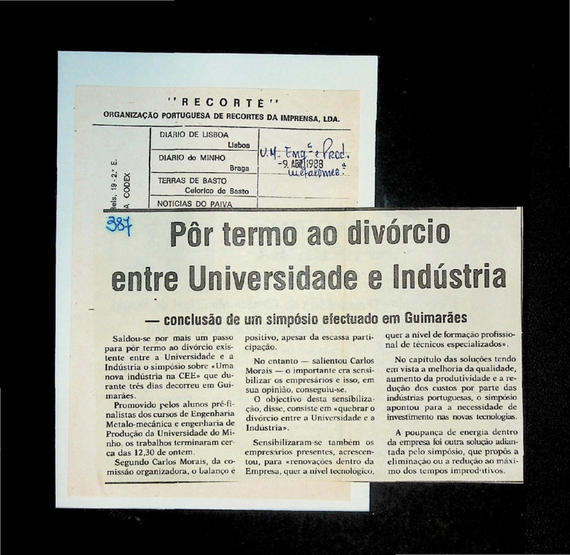  Pôr termo ao divórcio entre Universidade e Indústria: conclusão de um simpósio organizado em Guimarães 