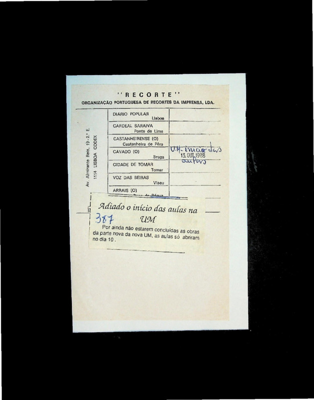  Adiado o início das aulas na UM 