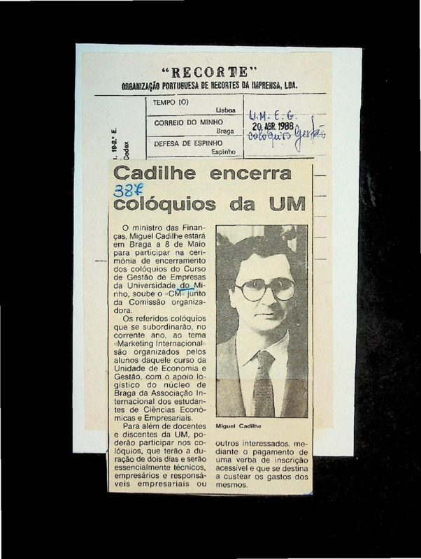  Cadilhe encerra os colóquios da UM 