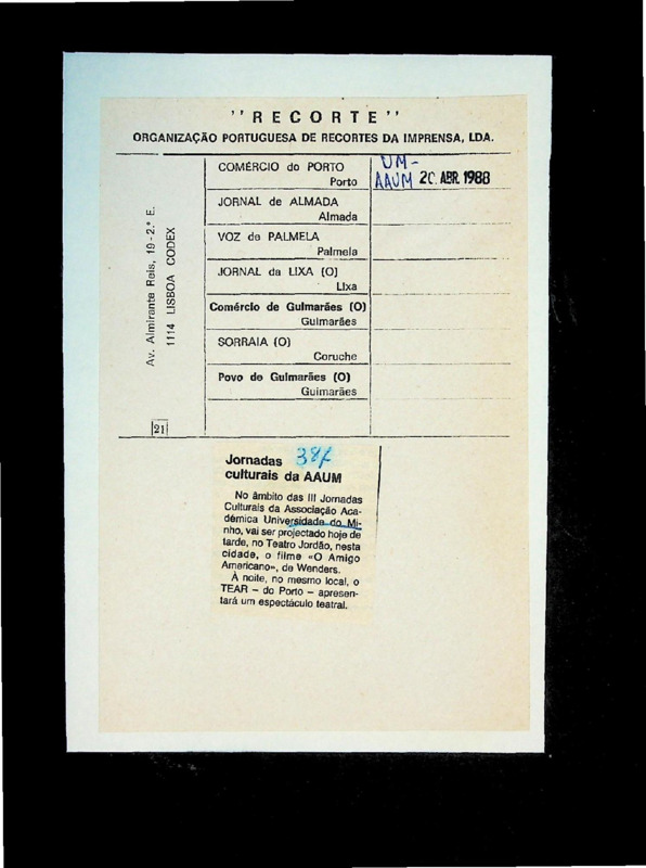  Jornadas culturais da AAUM 