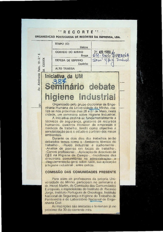  Iniciativa da UM: seminário higiene industrial 