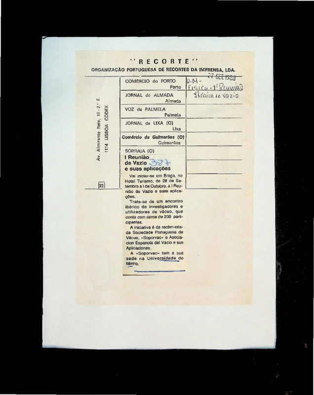  I Reunião de vazio e suas aplicações 