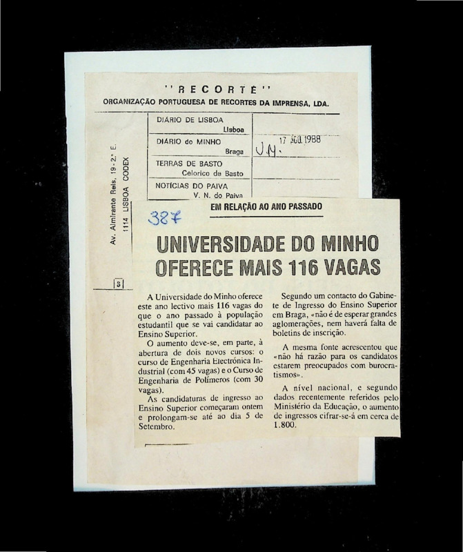  Universidade do Minho oferece mais 116 vagas 