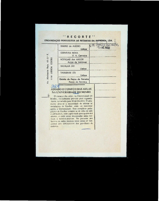  Ainda o começo das aulas na Universidade do Minho 