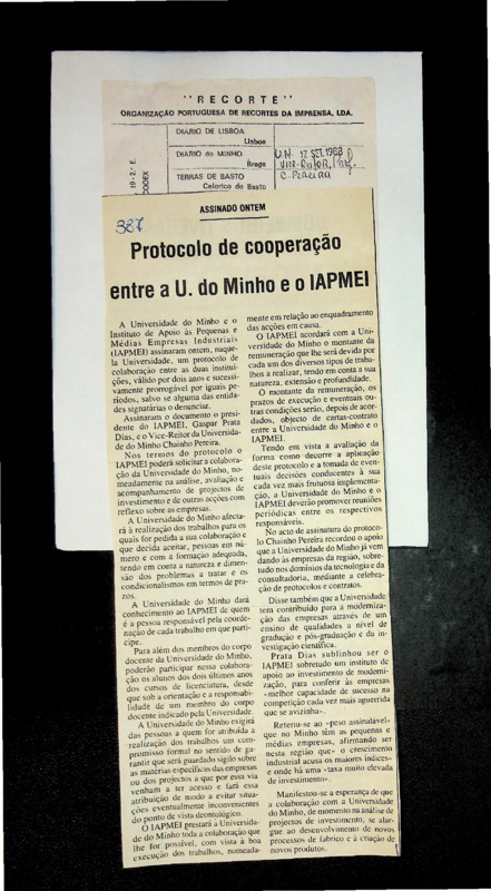  Protocolo de cooperação entre a U. do Minho e o IAPMEI 