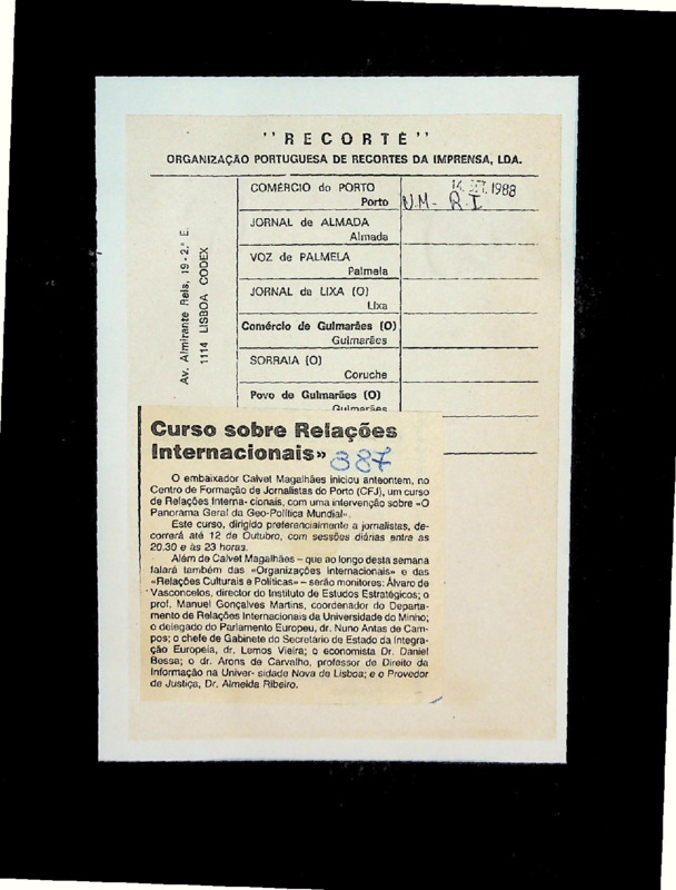  Curso sobre Relações Internacionais 