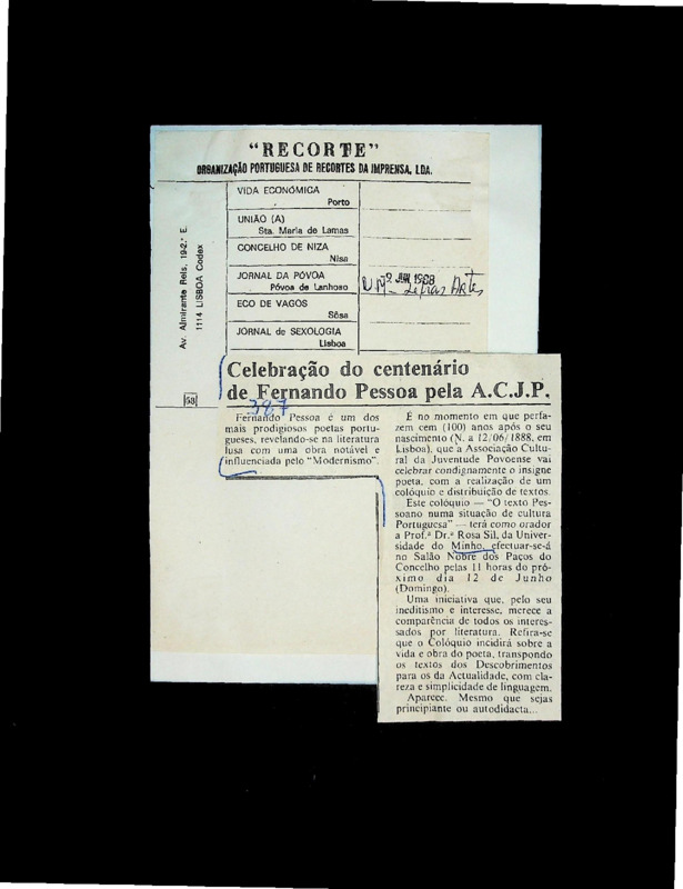  Celebração do centenário de Fernando Pessoa pela A.C.J.P. 