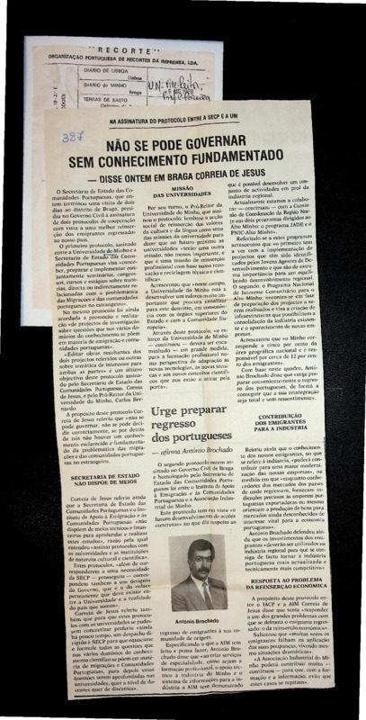  Não se pode governar sem conhecimento fundamentado - disse ontem em Braga Correia de Jesus 