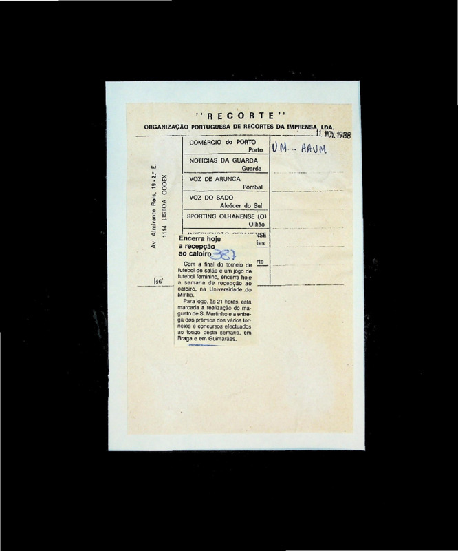  Encerra hoje a recepção ao caloiro 