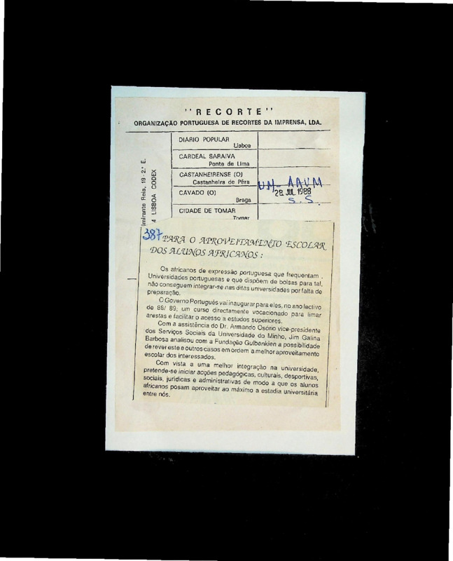  Para o aproveitamento escolar dos alunos africanos 