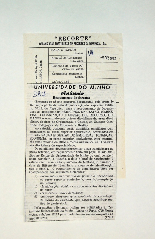  Anúncio Recrutamento de docentes 