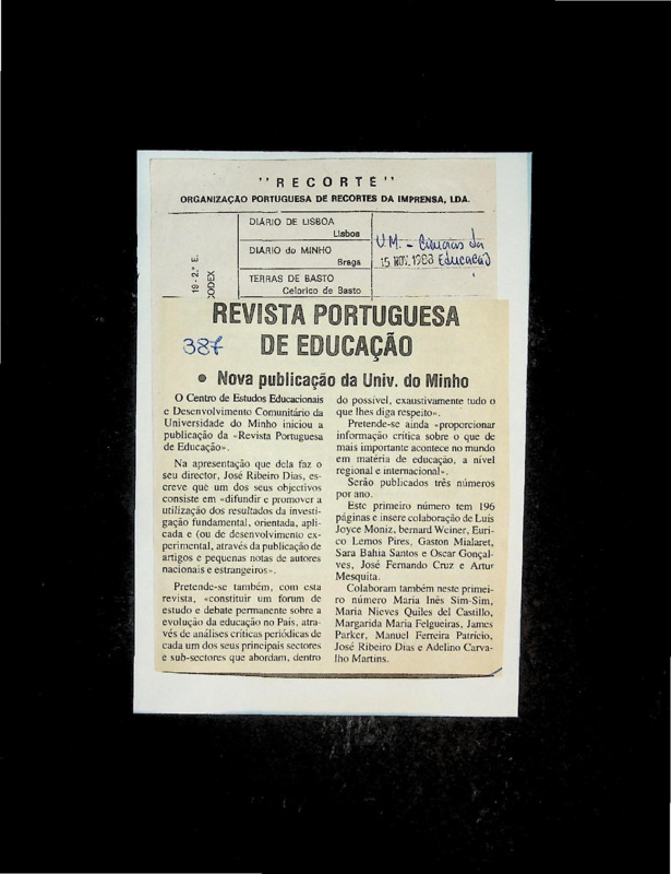  Revista Portuguesa de Educação: nova publicação da Univ. do Minho 