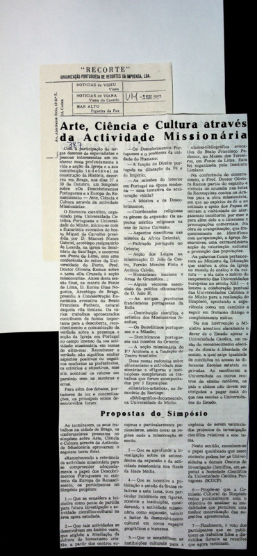  Arte, Ciência e Cultura através da Actividade Missionária 