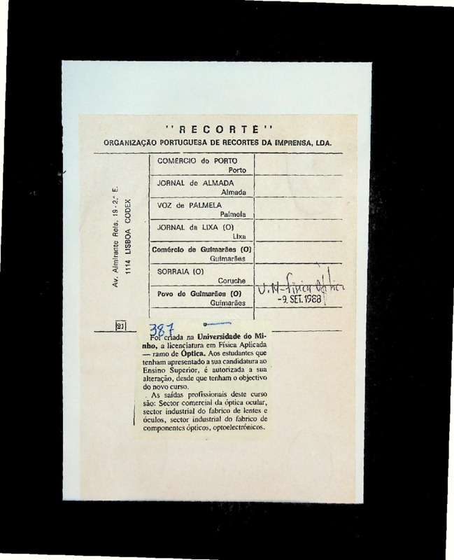  Fisica Aplicada, ramo de Óptica, na Universidade do Minho 