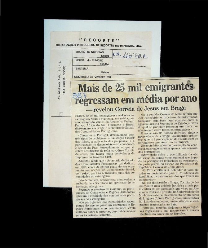  Mais de 25 mil emigrantes regressam em média por ano - revelou Correia de Jesus em Braga 