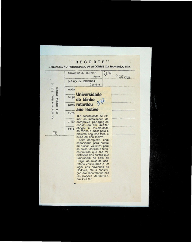  Universidade do Minho retardou ano lectivo 